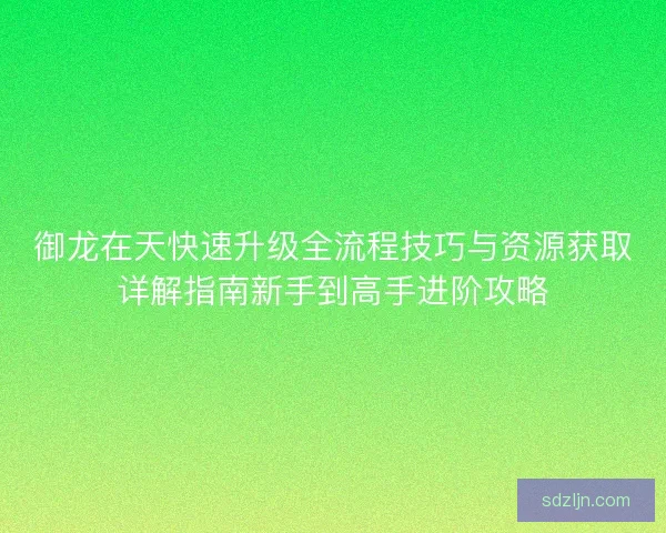 御龙在天快速升级全流程技巧与资源获取详解指南新手到高手进阶攻略